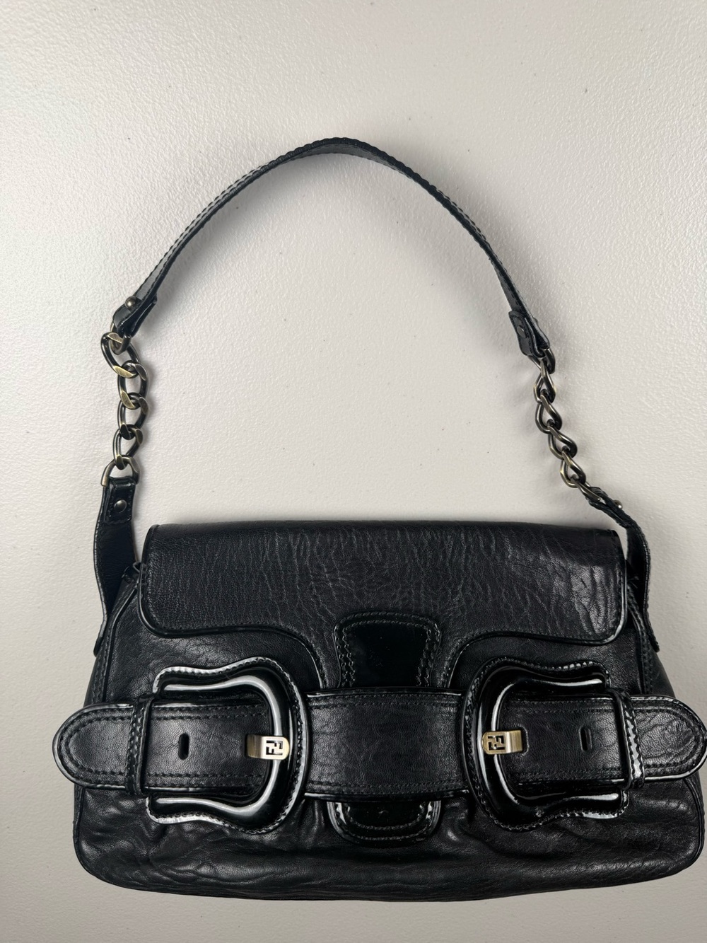 Fendi Pebbled Patent Small Leather Bag